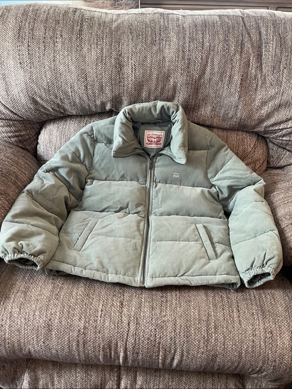 Levi's Light Sage Green/Gray Corduroy Puffer Jacket Small Excellent